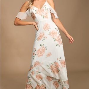 Lulu’s Take You There Ivory Floral Maxi Dress